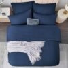 Unyqoos® Comfortabele beddengoedset van microvezel in marineblauw met ritssluiting