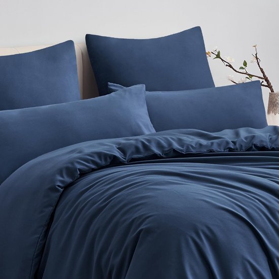 Unyqoos® Comfortabele beddengoedset van microvezel in marineblauw met ritssluiting