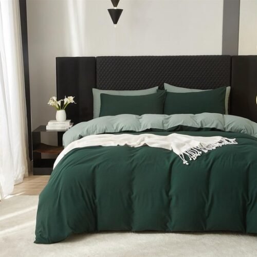 Unyqoos® Luxe katoenen dekbedovertrekset in donkergroen en saliegroen met ritssluiting