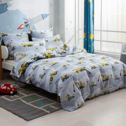 550x550-11747.jpg Unyqoos® Ultrazachte Microvezel Kinderbeddengoedset met Graafmachine en Bouwplaats Motief, Inclusief Kussensloop