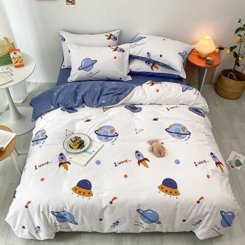 Unyqoos® Kinderbeddengoed met Ruimtereizen Thema in Zacht Katoen Inclusief Kussensloop