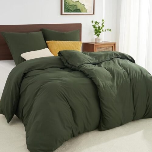 550x550-11778.jpg Unyqoos® Zachte olijfgroene microvezel beddengoedset met dekbedovertrek en kussenslopen
