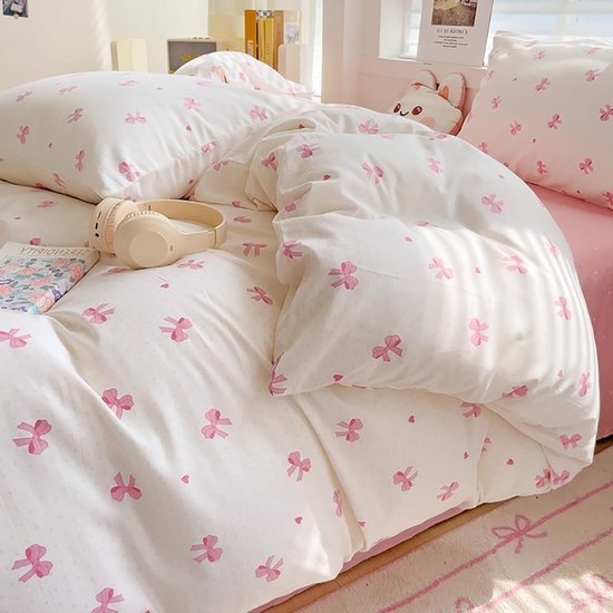 Unyqoos® Romantische Beddengoedset met Roze Strikpatroon en Zachte Microvezel Stof
