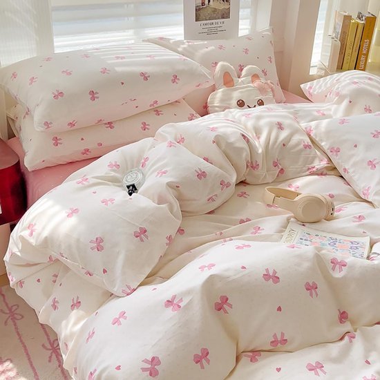 Unyqoos® Romantische Beddengoedset met Roze Strikpatroon en Zachte Microvezel Stof