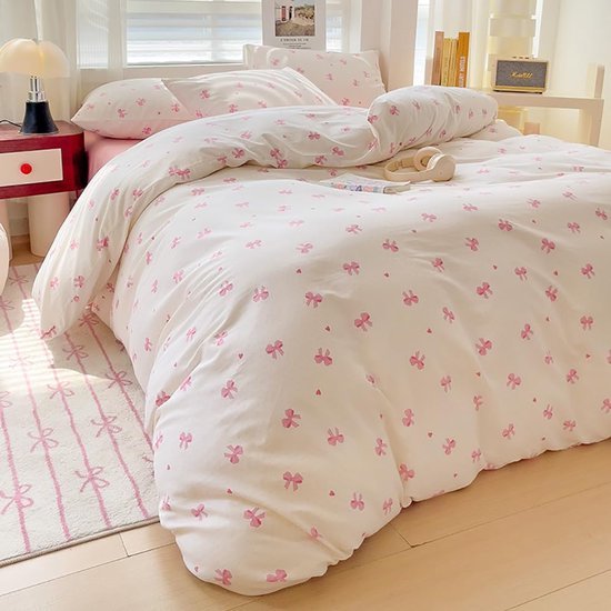 Unyqoos® Romantische Beddengoedset met Roze Strikpatroon en Zachte Microvezel Stof