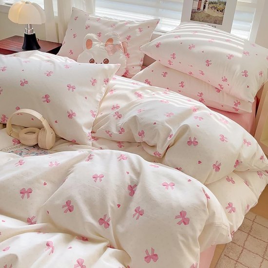 Unyqoos® Romantische Beddengoedset met Roze Strikpatroon en Zachte Microvezel Stof