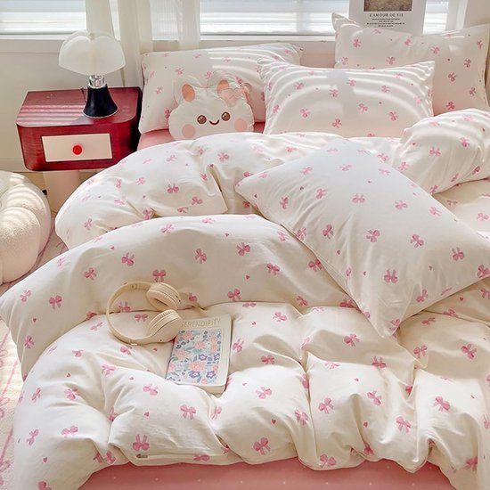Unyqoos® Romantische Beddengoedset met Roze Strikpatroon en Zachte Microvezel Stof