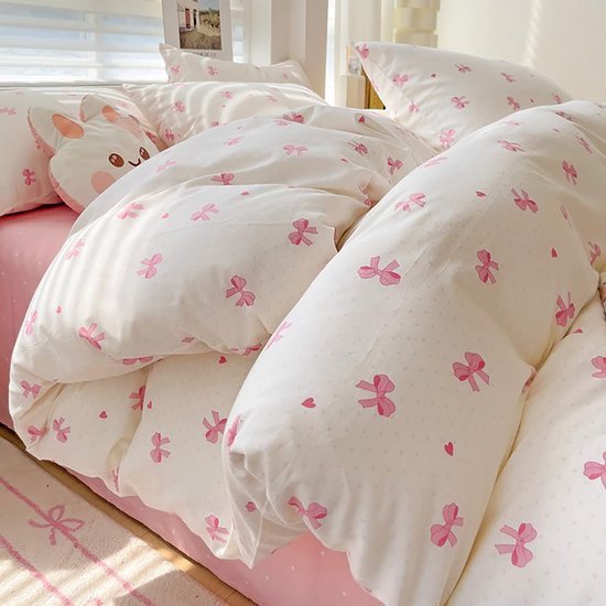 Unyqoos® Romantische Beddengoedset met Roze Strikpatroon en Zachte Microvezel Stof