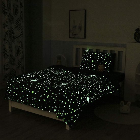 Unyqoos® Lichtgevende Sterrenhemel Dekbedovertrekset voor Kinderen en Tieners, Blauwe Cartoon Thema