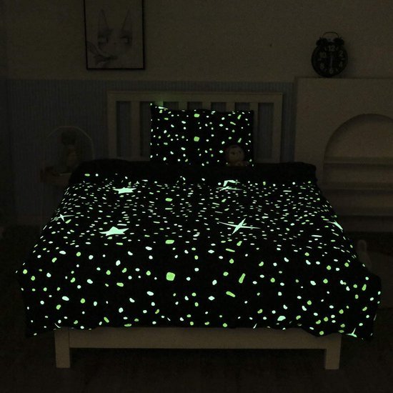 Unyqoos® Lichtgevende Sterrenhemel Dekbedovertrekset voor Kinderen en Tieners, Blauwe Cartoon Thema
