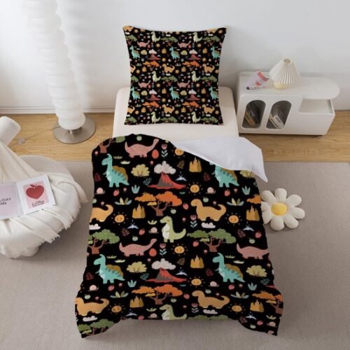 Unyqoos® Kinderbeddengoed met dinosaurusmotief en ritssluiting van microvezel