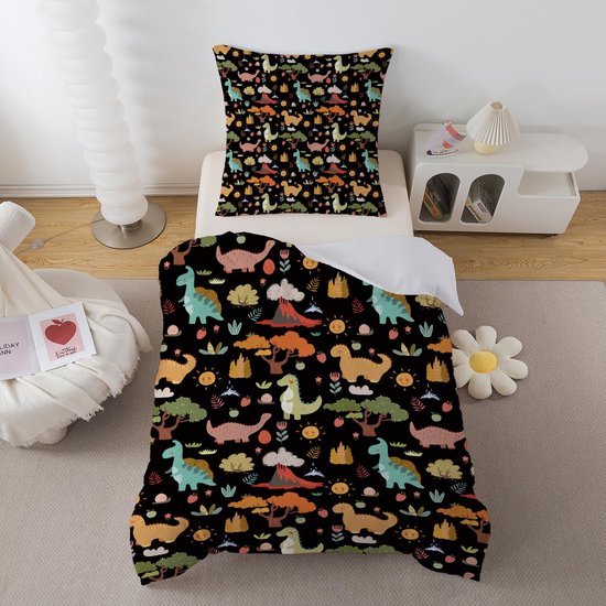 Unyqoos® Kinderbeddengoed met dinosaurusmotief en ritssluiting van microvezel