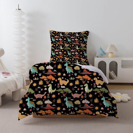 Unyqoos® Kinderbeddengoed met dinosaurusmotief en ritssluiting van microvezel