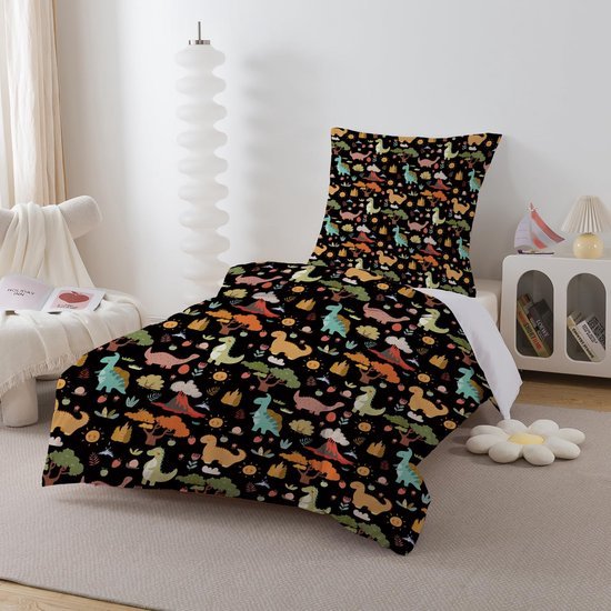 Unyqoos® Kinderbeddengoed met dinosaurusmotief en ritssluiting van microvezel