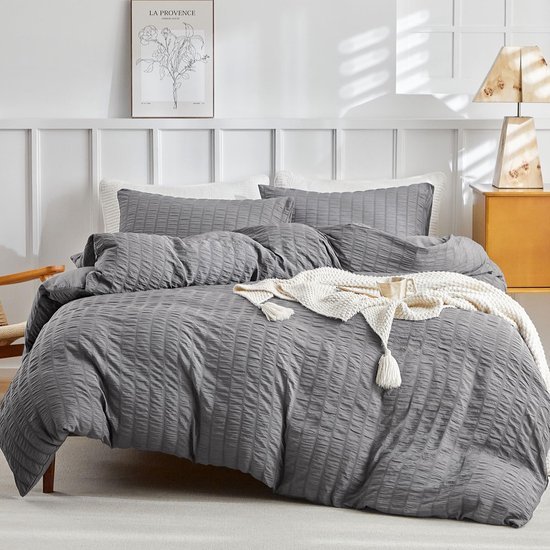 Unyqoos® Zacht microvezel dekbedovertrekset in seersucker stijl met ritssluiting
