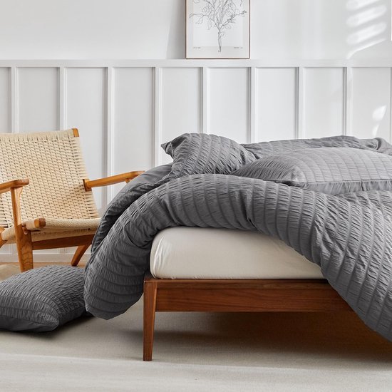Unyqoos® Zacht microvezel dekbedovertrekset in seersucker stijl met ritssluiting