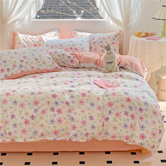 Unyqoos® Dekbedovertrek Roze Bloemen – 135x200 cm – Omkeerbaar – 100% Microvezel