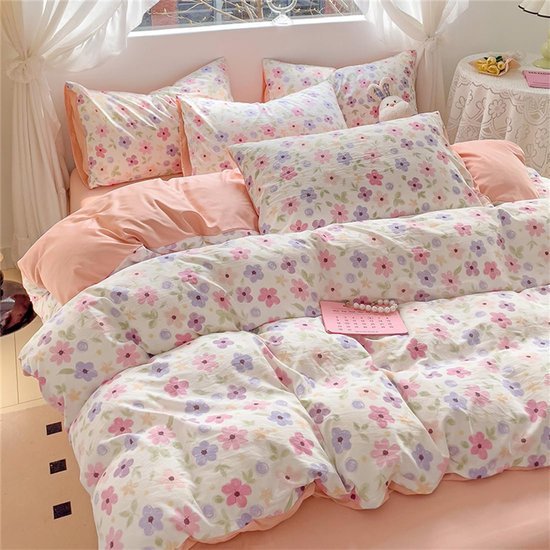 Unyqoos® Dekbedovertrek Roze Bloemen – 135x200 cm – Omkeerbaar – 100% Microvezel