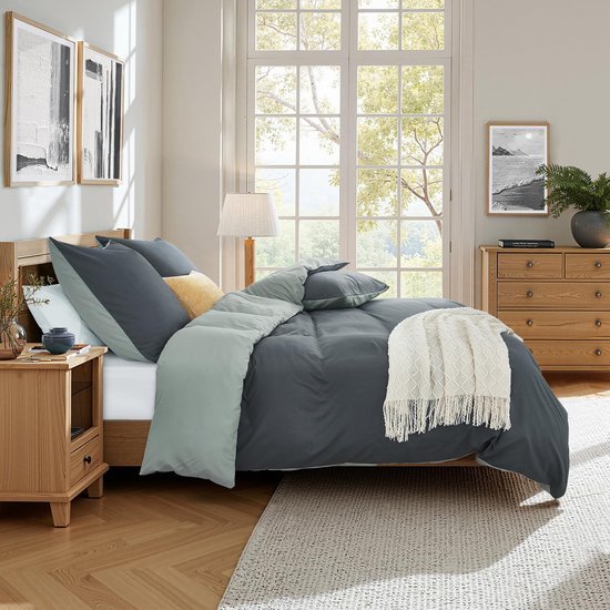 550x550-11861.jpg Unyqoos® Vierdelig Beddengoedset 135x200 cm Grijs en Lichtgrijs met Ritsen