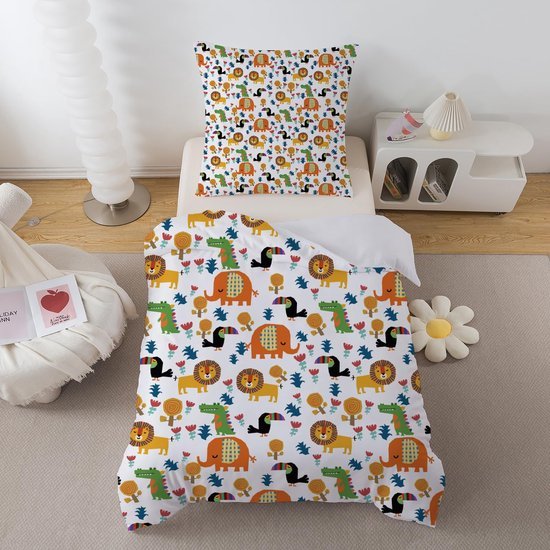 Unyqoos® Kinderbeddengoed met wilde dieren print en ritssluiting voor jongens
