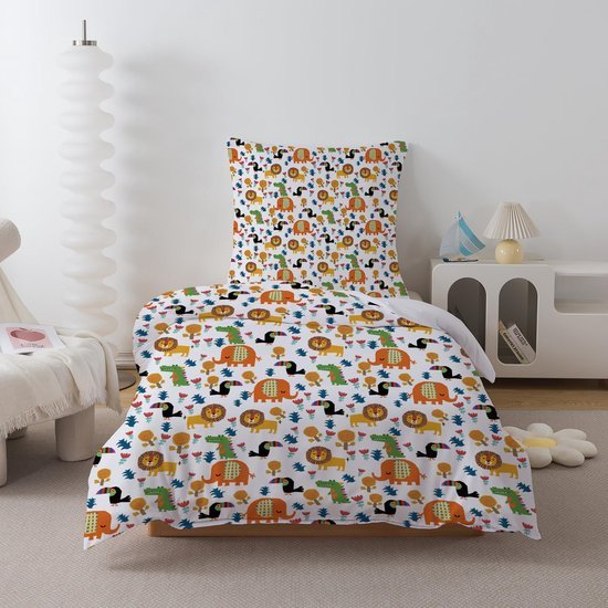 Unyqoos® Kinderbeddengoed met wilde dieren print en ritssluiting voor jongens