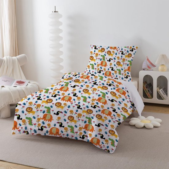 Unyqoos® Kinderbeddengoed met wilde dieren print en ritssluiting voor jongens