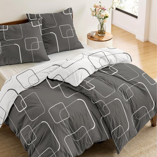 Unyqoos® Luxe tweedelige beddengoedset met geruit patroon en comfortabele kussenslopen
