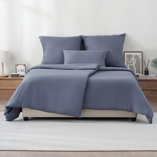 Unyqoos® Beddengoedset van polyester-microvezel met ritssluiting en Oeko-Tex-certificering donkergrijs