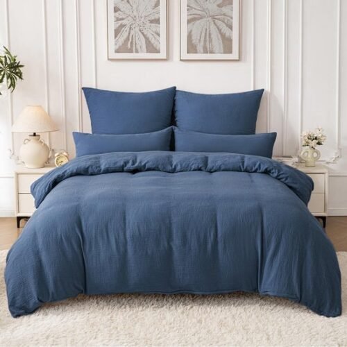 Unyqoos® Donkerblauw katoenen dekbedovertrekset met kussenslopen voor tweepersoonsbed
