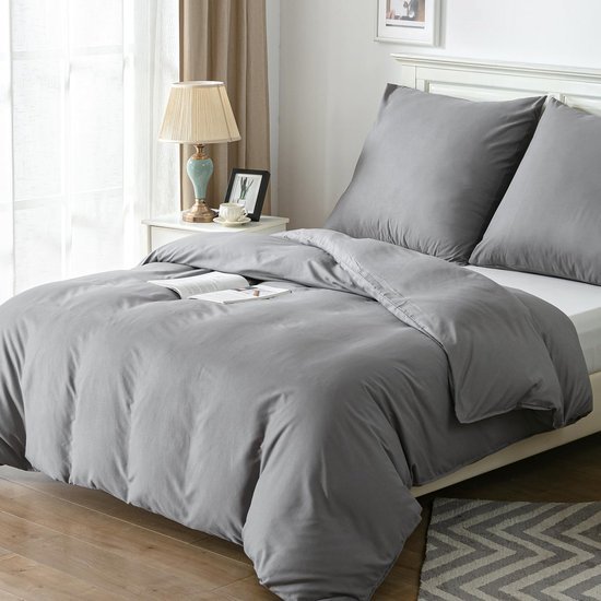 Unyqoos® Beddengoedset van microvezel met ademend en zacht dekbedovertrek 135x200 cm en kussensloop 80x80 cm in grijs