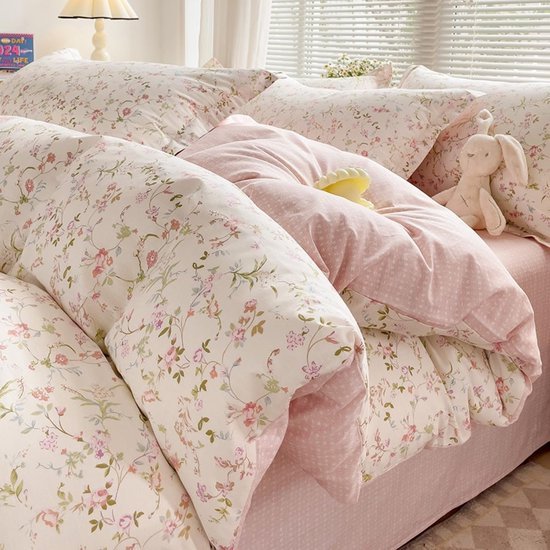 Unyqoos® Omkeerbaar beddengoed met bloemenpatroon en ritssluiting voor meisjes