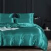 Unyqoos® Elegant satijnen dekbedovertrek set met kussensloop in glanzend turquoise