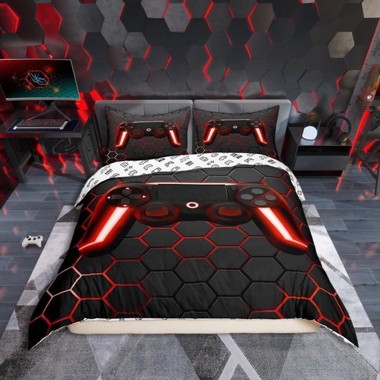 Unyqoos® Gamer Themed Beddengoedset voor Jongens met 3D Design en Geometrisch Patroon