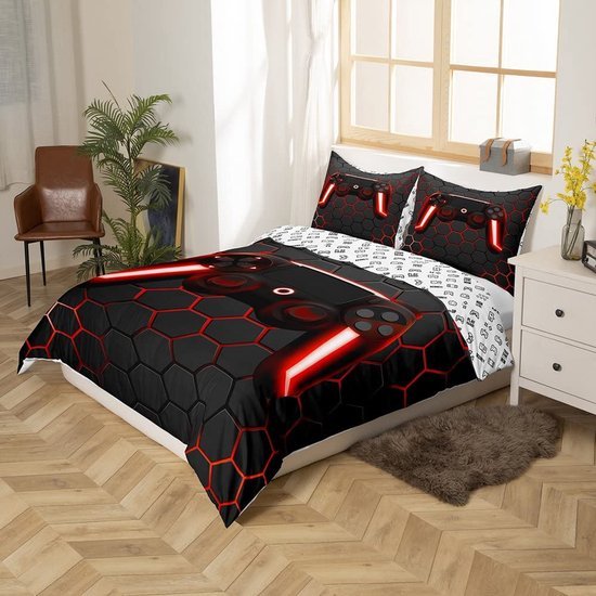 Unyqoos® Gamer Themed Beddengoedset voor Jongens met 3D Design en Geometrisch Patroon