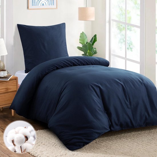 Unyqoos® Ademend katoenen beddengoedset blauw met ritssluiting en kussensloop