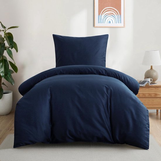 Unyqoos® Ademend katoenen beddengoedset blauw met ritssluiting en kussensloop