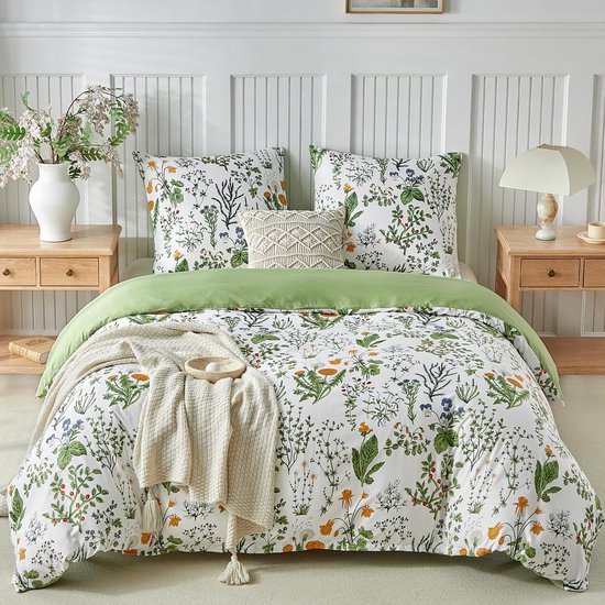 Unyqoos® 4-delige Beddengoedset met Bloemenpatroon en Ritssluiting voor Tweepersoonsbed