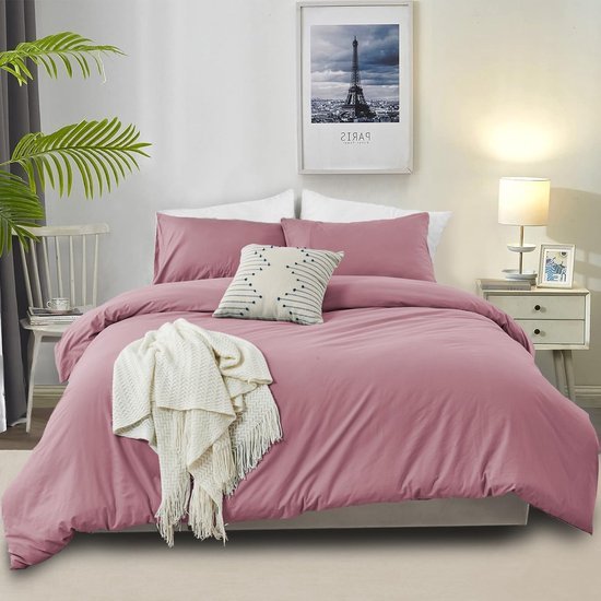 550x550-11976.jpg Unyqoos® Roze katoenen dekbedovertrekset met kussenslopen voor eenpersoonsbed