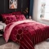 Unyqoos® Moderne Wijnrode Microvezel Dekbedovertrek Set voor Tieners met Geometrisch Gestreept Patroon
