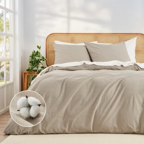 Unyqoos® Beddengoed Set van 3 Delig in Beige 200 x 200 cm van Hoogwaardig Katoen