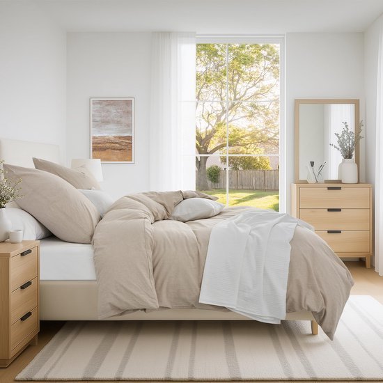 Unyqoos® Beddengoed Set van 3 Delig in Beige 200 x 200 cm van Hoogwaardig Katoen