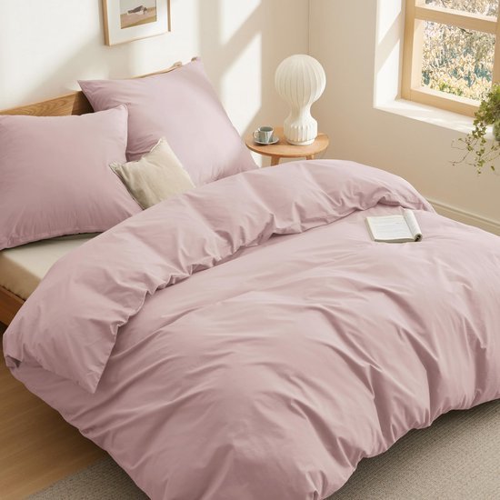 550x550-12032.jpg Unyqoos® Roze katoenen dekbedovertrekset met ritssluiting en kussenslopen 220x240 cm