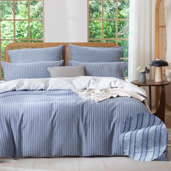Unyqoos® Stijlvolle 4-delige beddengoedset van gewassen katoen met jacquard textuur 200 x 135