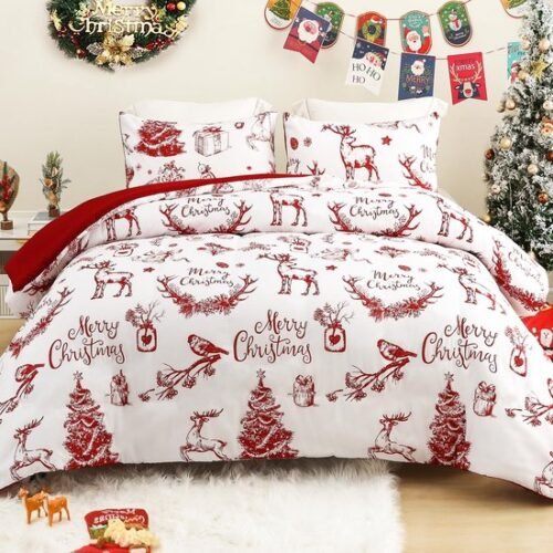 Unyqoos® Warme tweepersoons dekbedset met kerstmotieven en kussenhoezen
