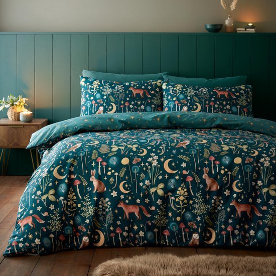 Unyqoos® Dubbelzijdig beddengoed voor kingsize bed met kussenslopen in bosgroene tint