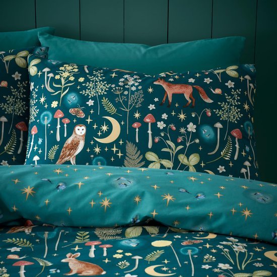 Unyqoos® Dubbelzijdig beddengoed voor kingsize bed met kussenslopen in bosgroene tint