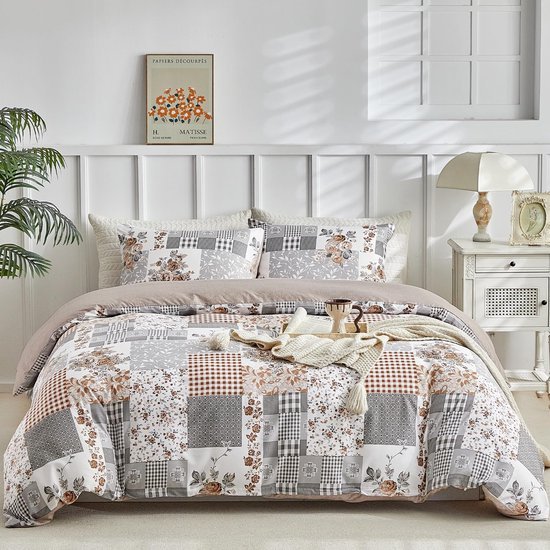Unyqoos® Drie-delige beddengoedset met omkeerbaar microvezel patchwork ontwerp