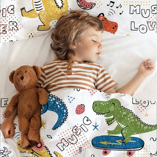 550x550-12133.jpg Unyqoos® Stijlvol en kleurrijk kinderbeddengoed met dinosaurussen voor eenpersoonsbed