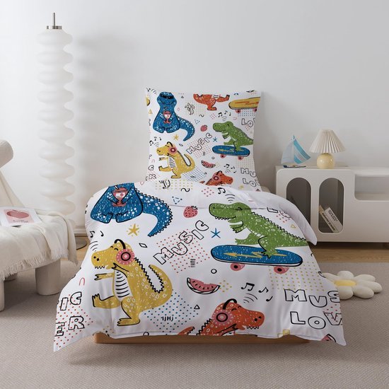 550x550-12134.jpg Unyqoos® Stijlvol en kleurrijk kinderbeddengoed met dinosaurussen voor eenpersoonsbed