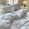 Unyqoos® Blauw Geruite Kinderbeddengoedset van Microvezel met Ritssluiting